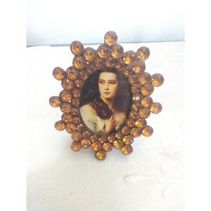 Small Jeweled Picture Frame for 2 x 2 I photo surrounded by Nice Amber crystals